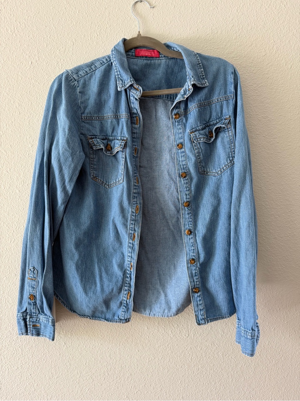 Forever 21 Light Blue Denim Shirt with Red Label